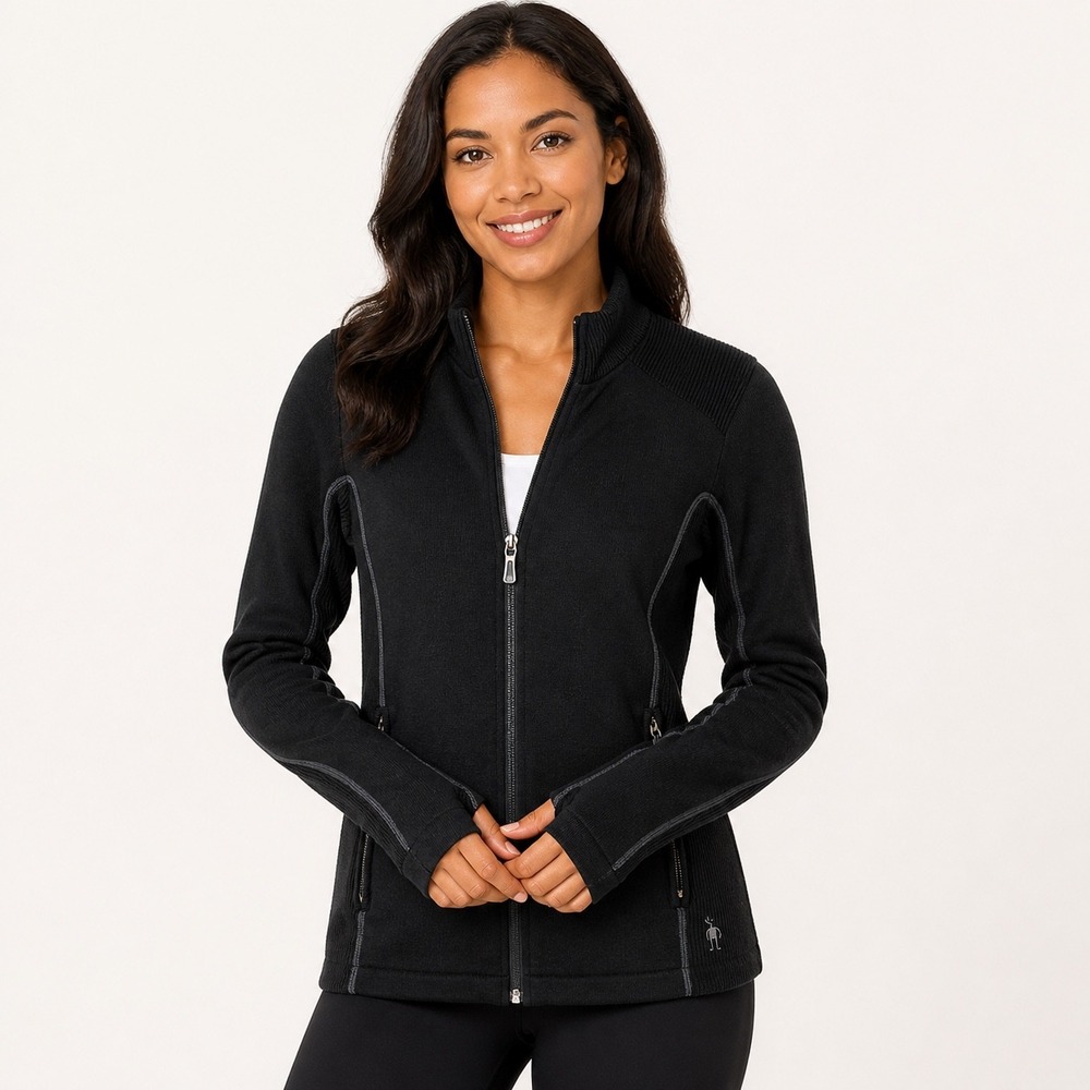 SMARTWOOL Full Zip Merino Wool Sweater Jacket Size Small Black Gorpcore Camping